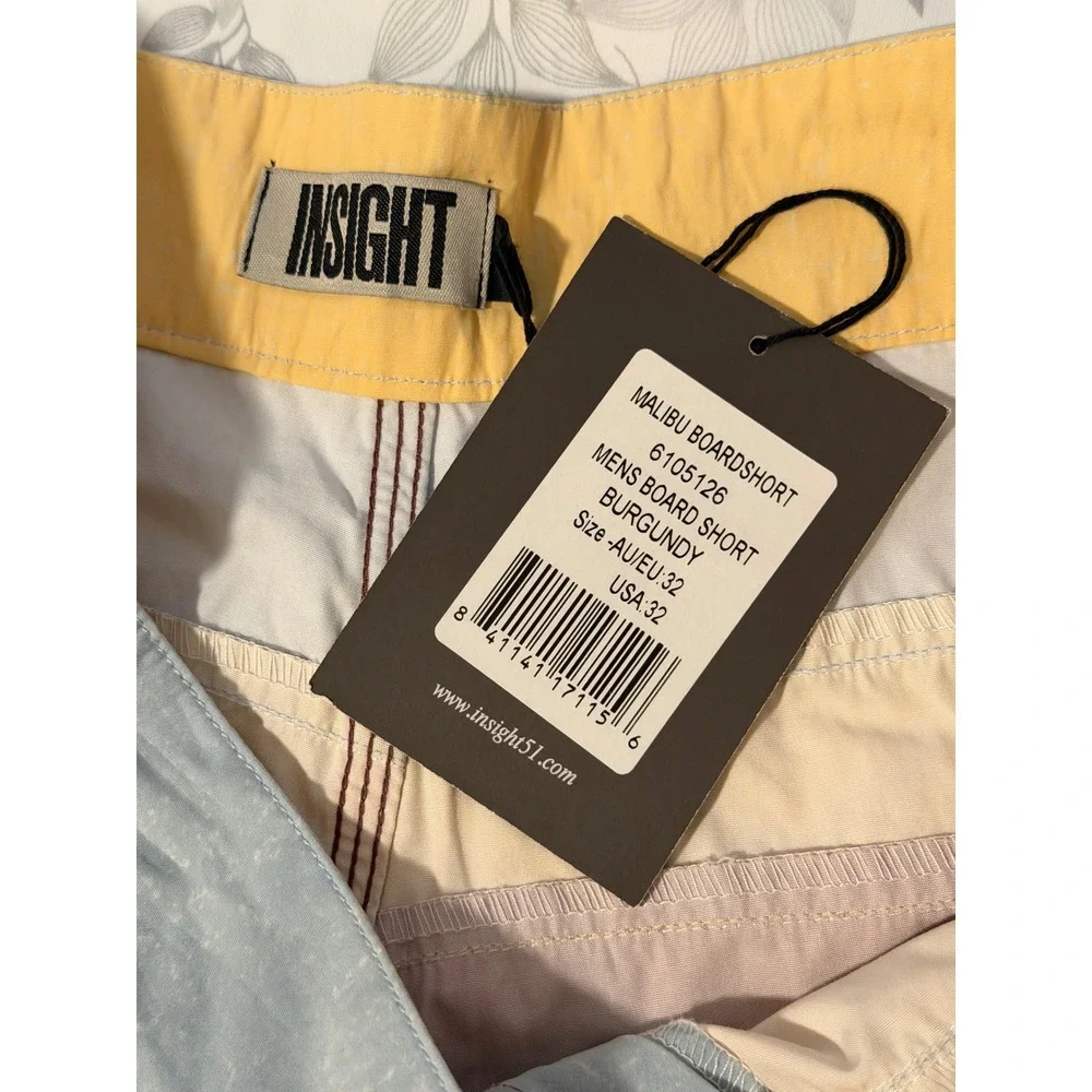 Insight Malibu Boardshorts Mens 32 Burgundy Yellow Blue Colorblock Swim NEW